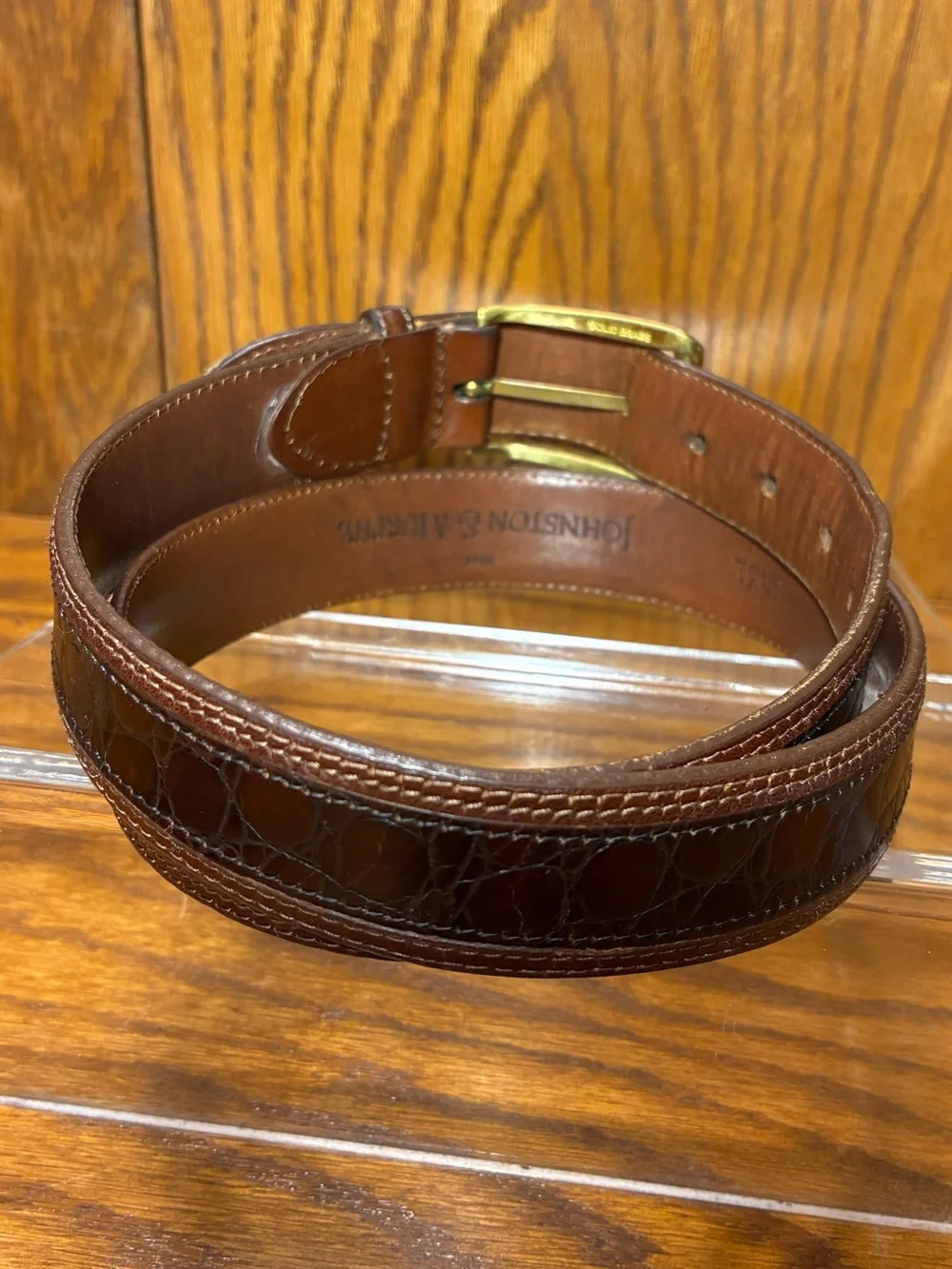 VTG Johnston & Murphy Embossed Italian Kipskin Leather Belt USA MADE Brown Sz 32